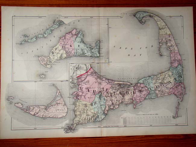 A Map of Cape Cod, Nantucket and Martha's Vineyard by Walling and Gray printed in 1871.